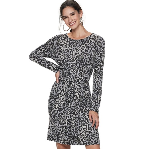 Apt. 9 Dresses & Skirts - Grey Leopard knot waist long sleeve dress